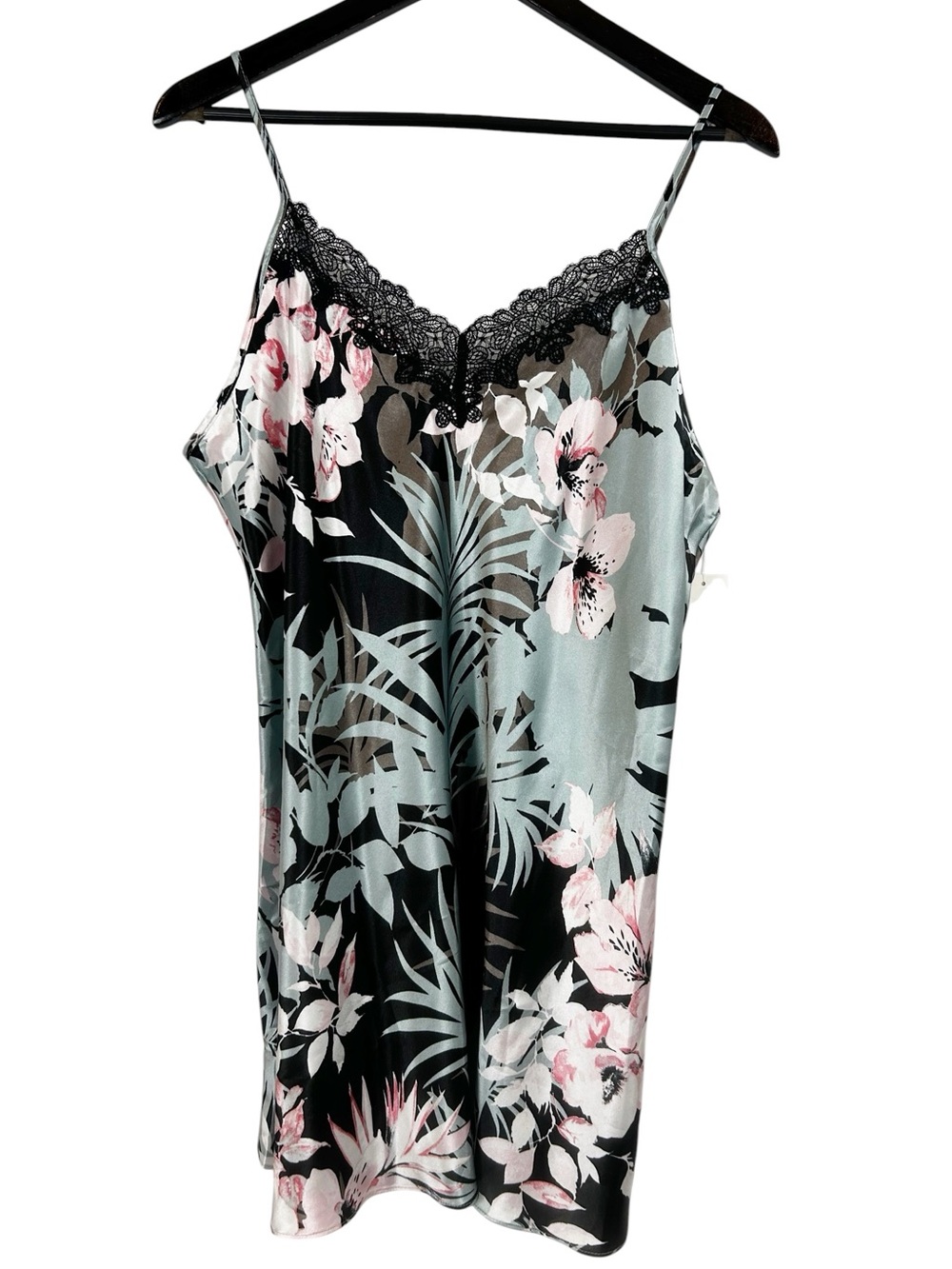 Linea Donatella Floral Lace-Trim Satin Chemise Slip Size X-Large